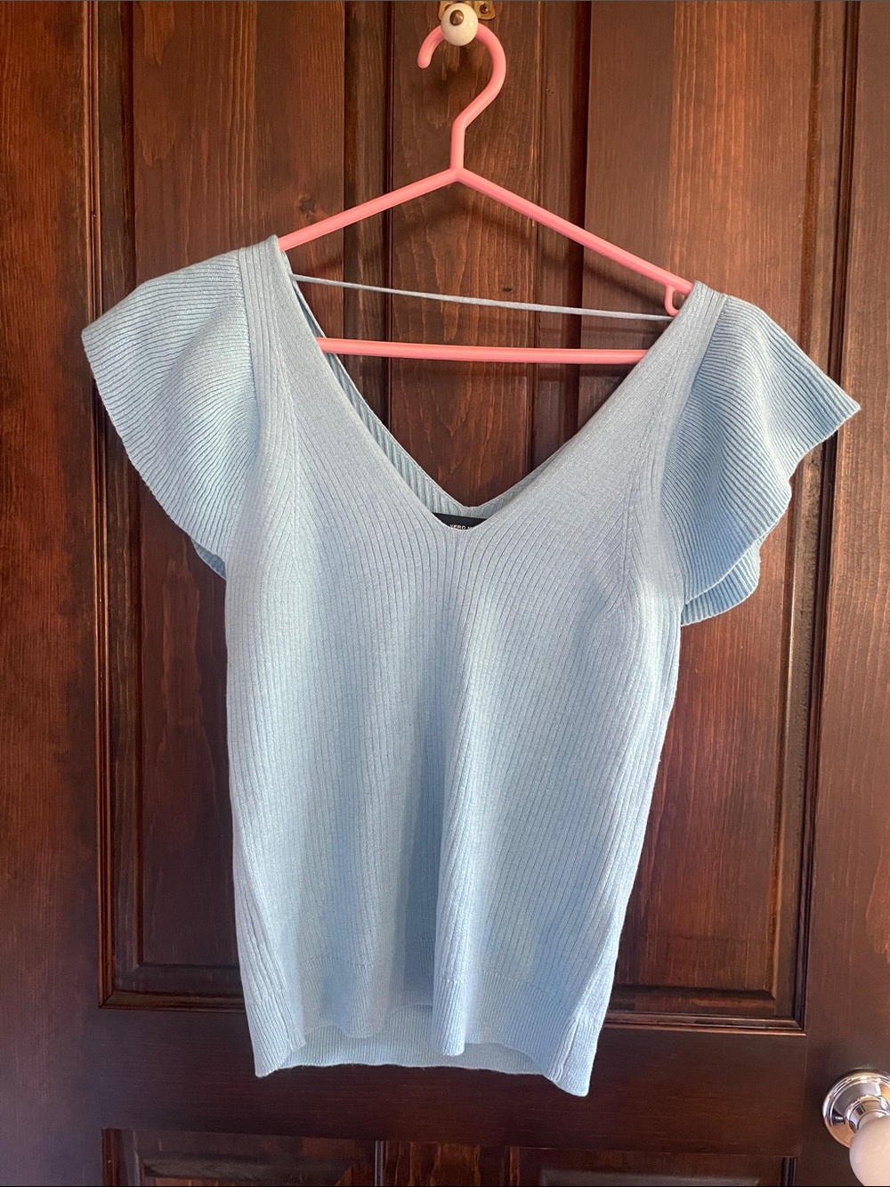 Baby blue puffy sleeves chic top